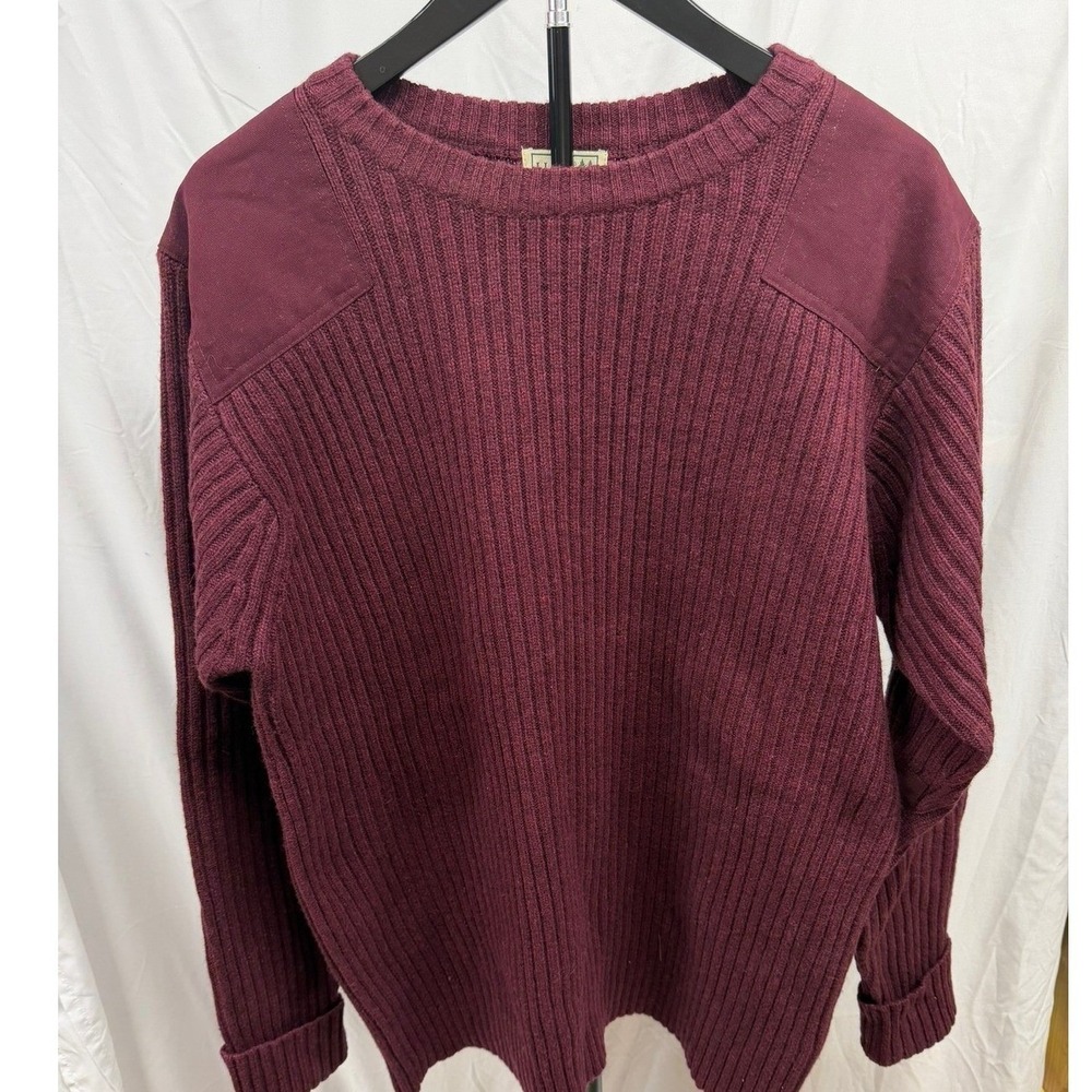 LL Bean Vintage Men's XXL 100% Merino Wool Burgundy Ribbed Knit Crewneck Sweater - Picture 2 of 7